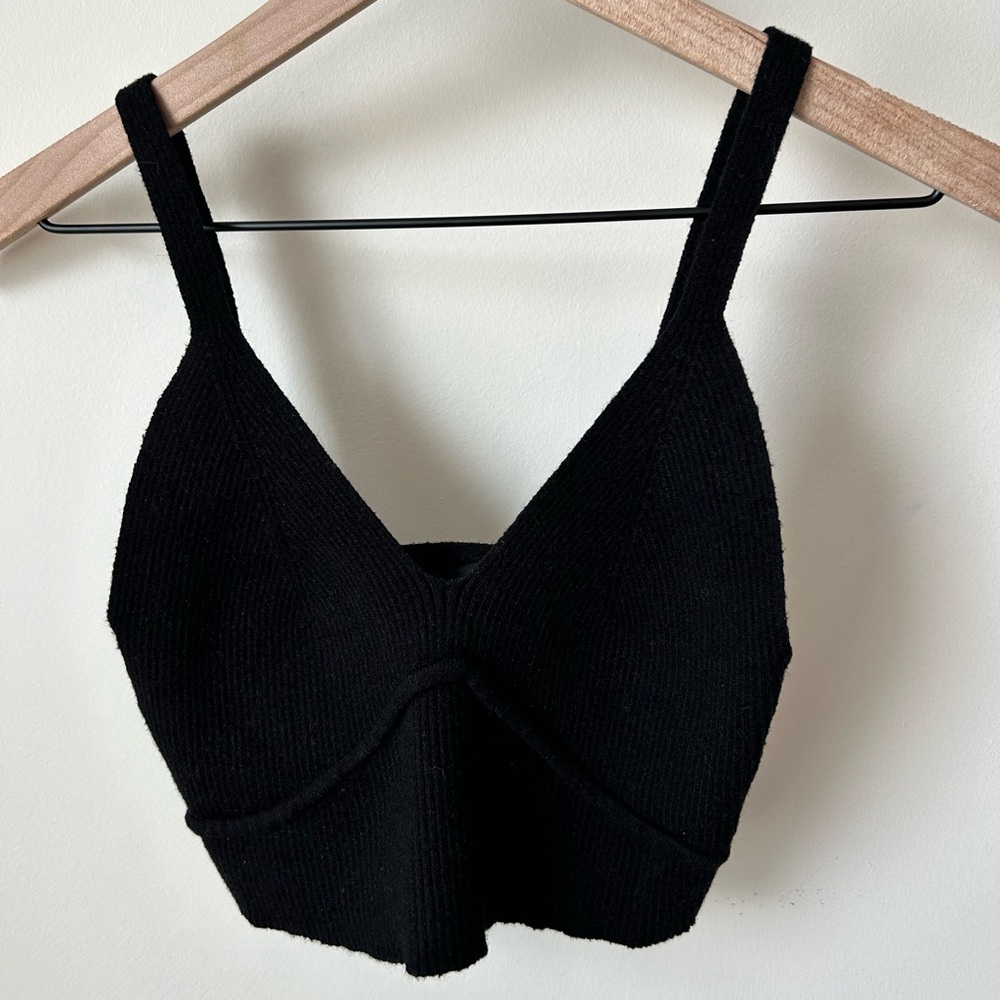 Black knit V-neck top